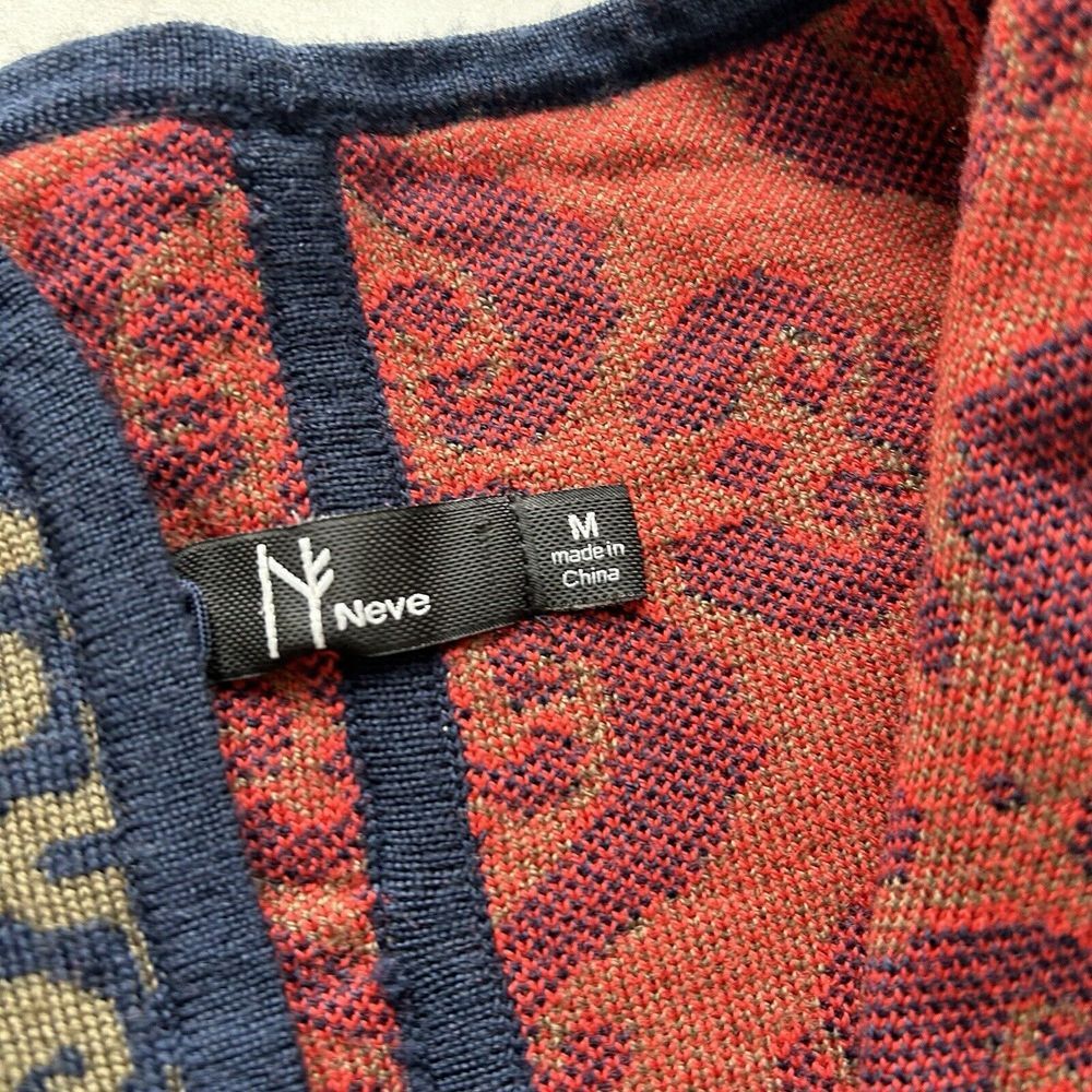 NEVE 100% Wool Floral Cardigan Sweater Women's M Fleur de Lis Navy Red Green - Picture 4 of 10